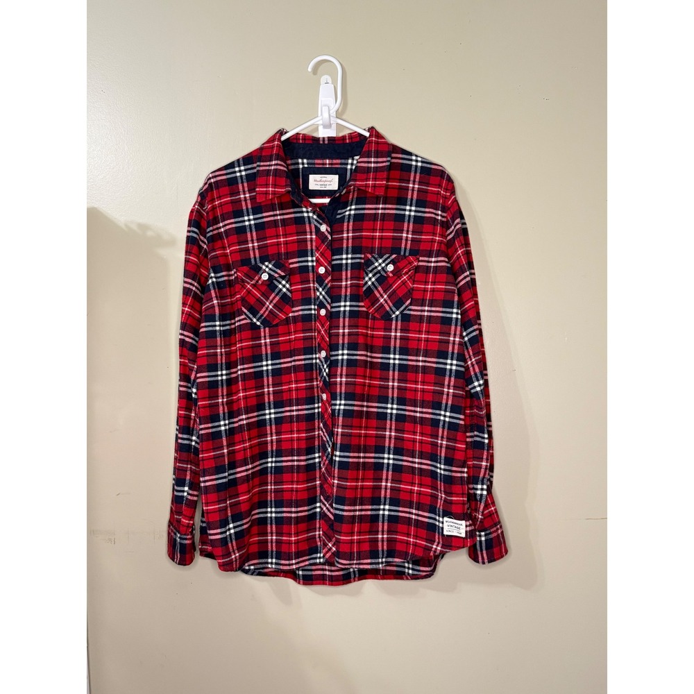 Weatherproof Vintage Mens XL Red Navy Blue Plaid Flannel Button Down Shirt